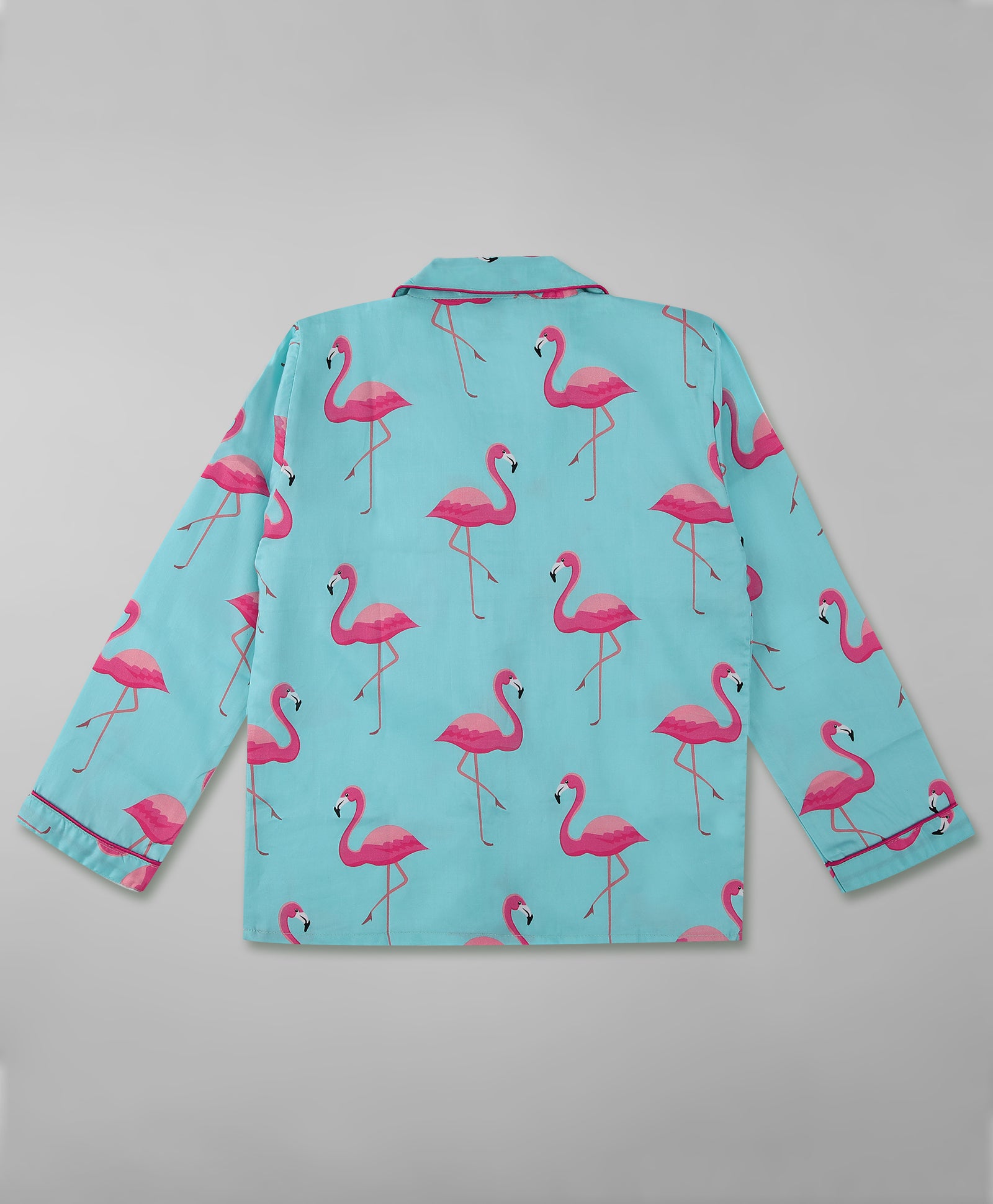 Pink Flamingo Kids Button Down Pj Set - Pure Cotton Pj Set with Notched Collar