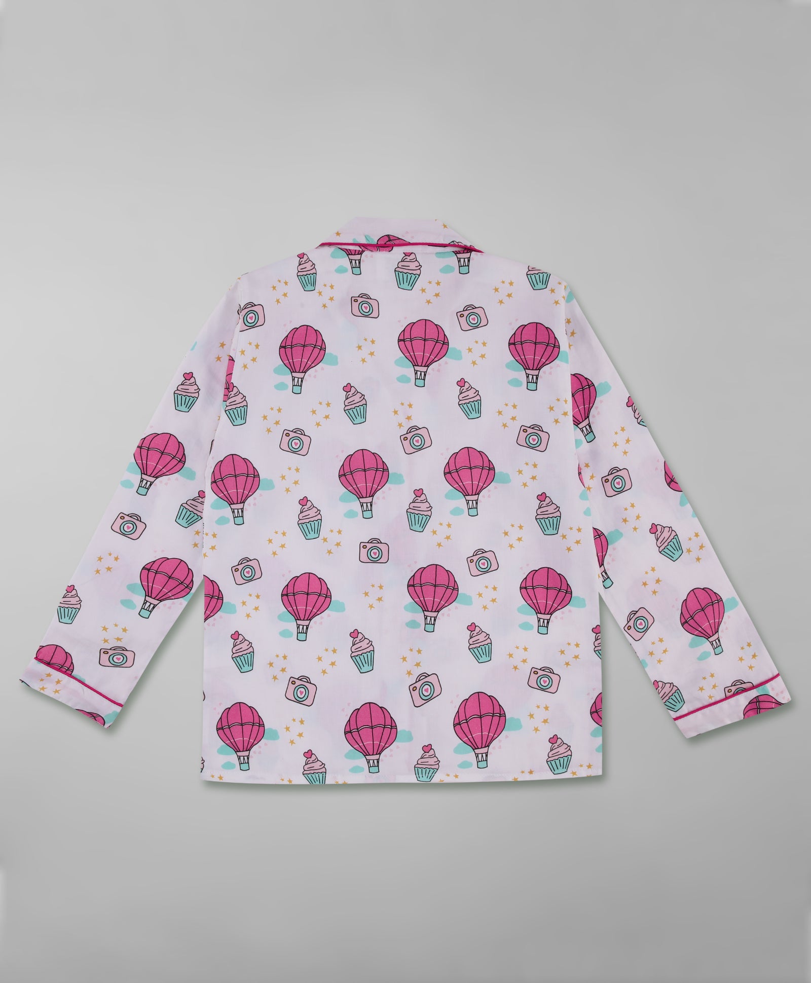 Parachutes & Camera Kids Button Down Pj Set - Pure Cotton Pj Set with Notched Collar