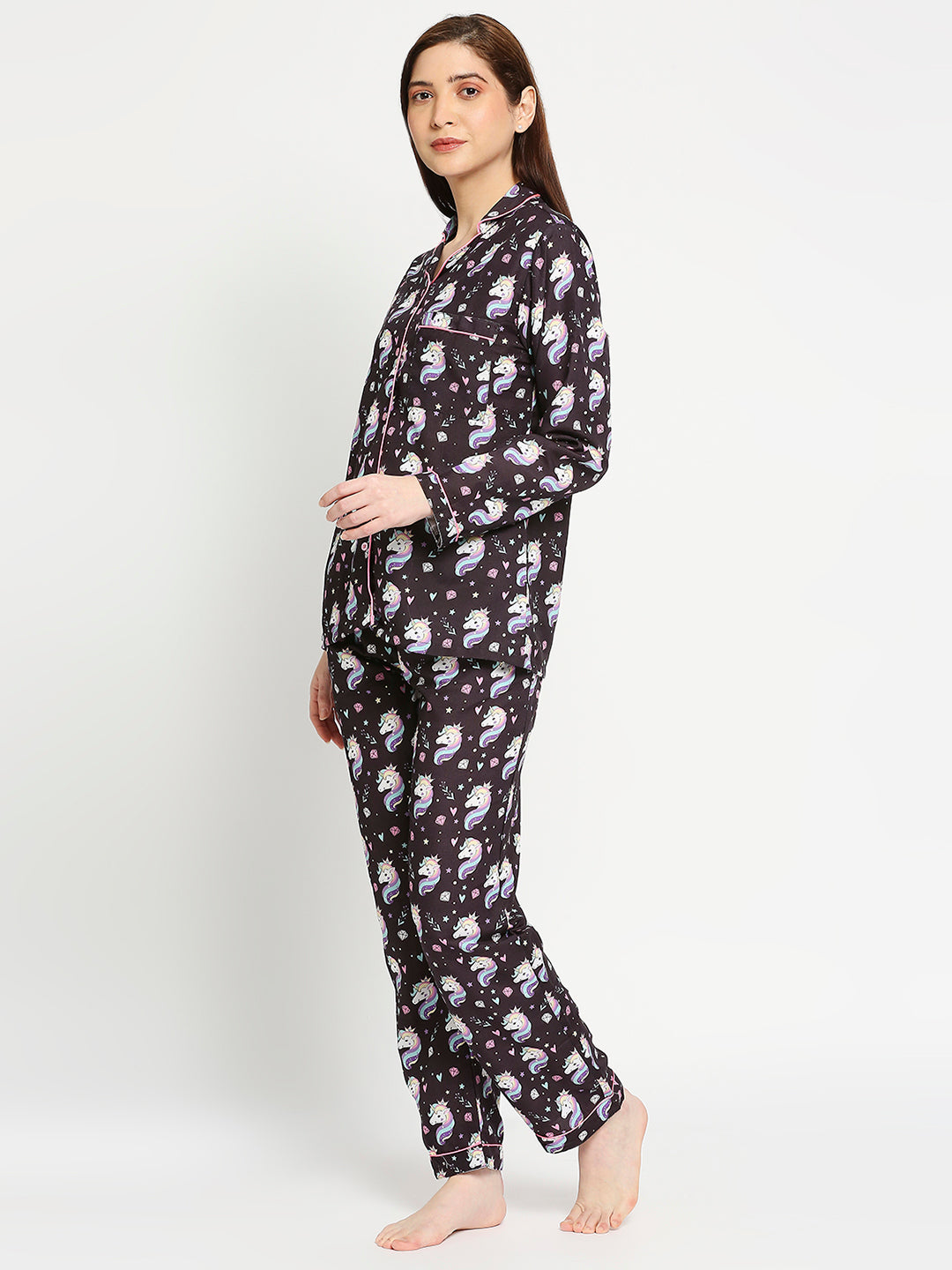 Be A Unicorn Button Down Pj Set - Cotton Rayon Pj Set with Notched Collar