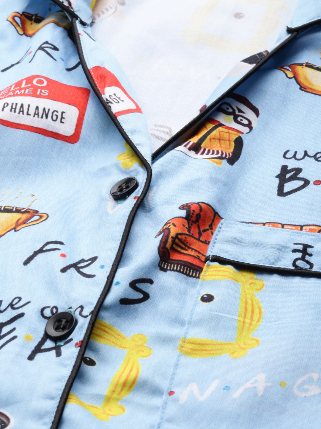 Friends Button Down Pj Set - Pure Cotton Pj Set with Notched Collar