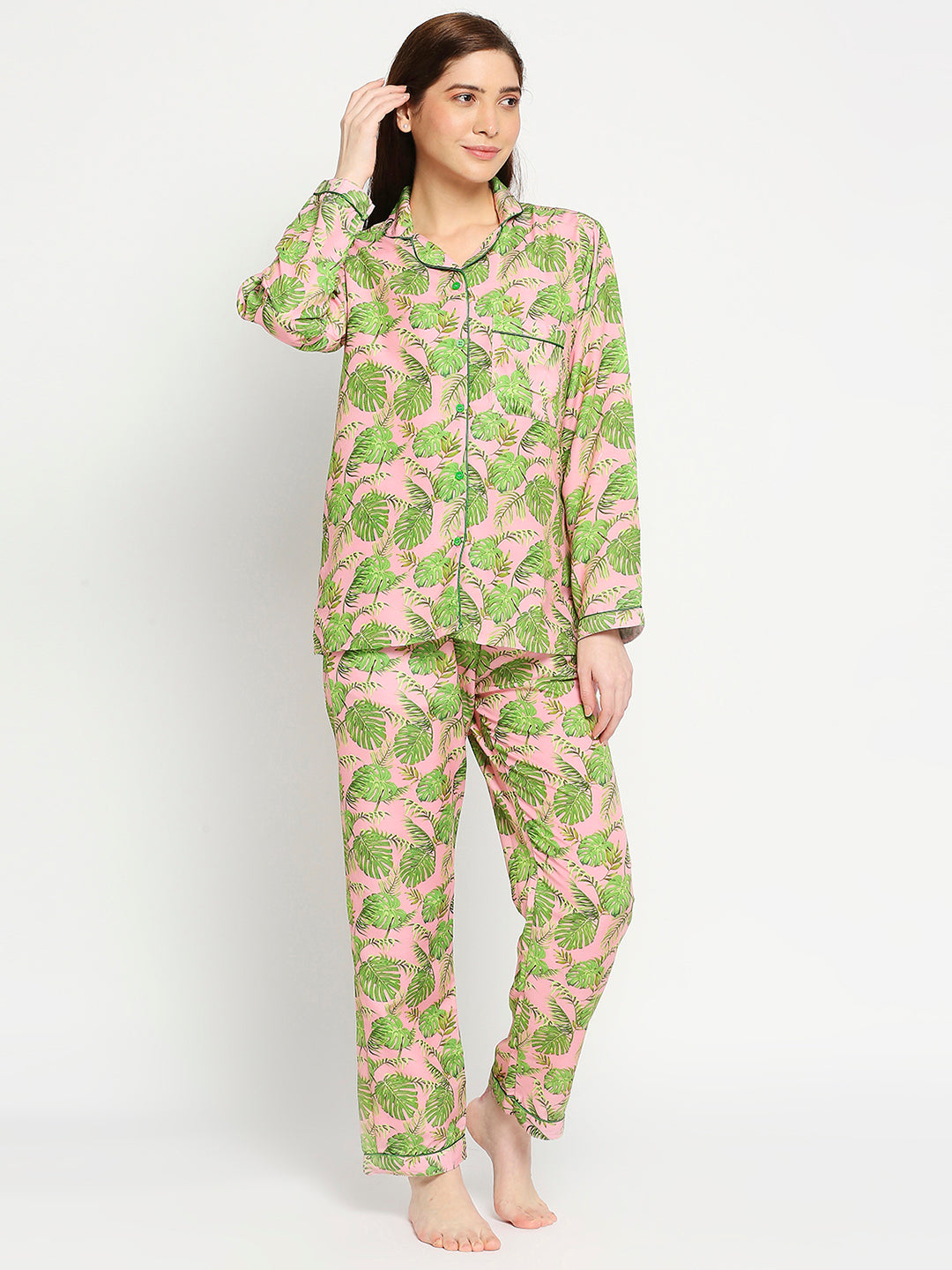 Exotica Button Down Pj Set - Cotton Rayon Pj Set with Notched Collar