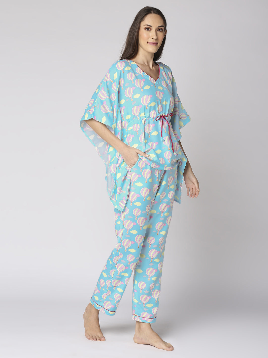 Hot Air Balloon Kaftan Pj Set - Cotton Rayon Pj Set in Kaftan Style