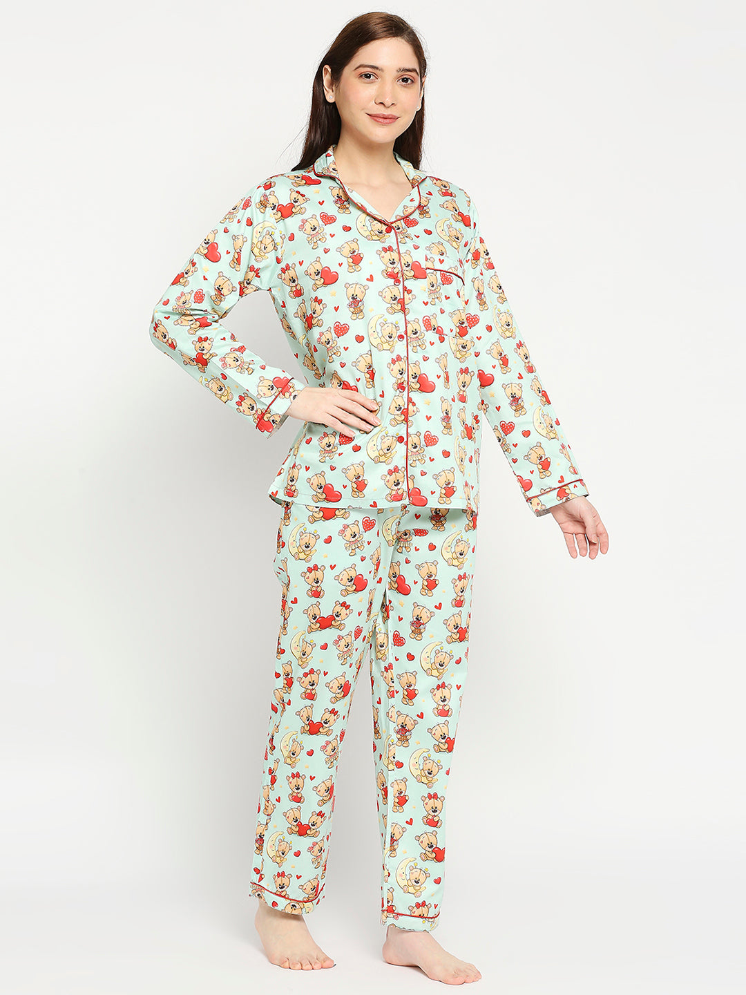 Loving Teddy Button Down Pj Set - Pure Cotton Pj Set with Notched Collar