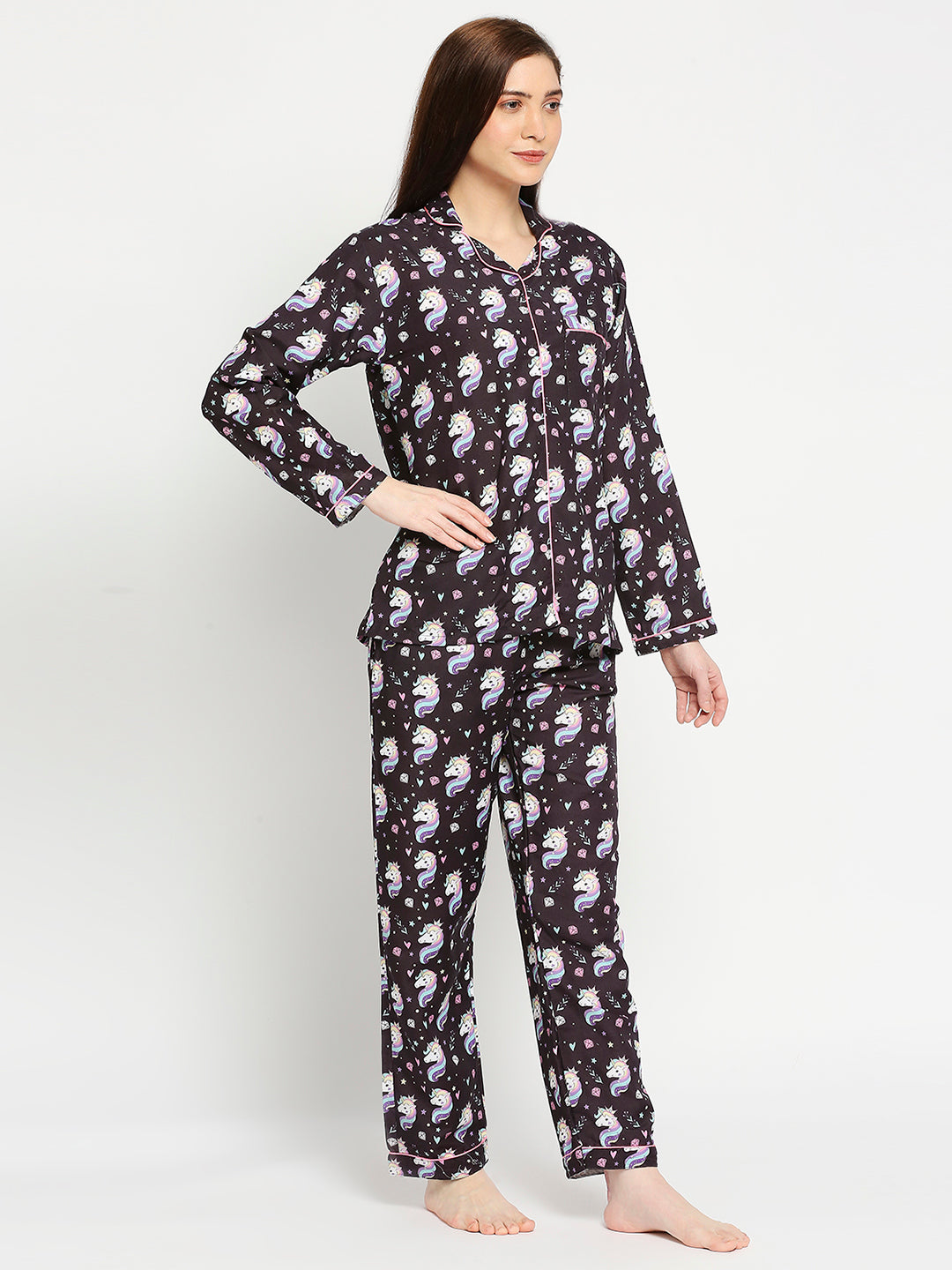 Be A Unicorn Button Down Pj Set - Cotton Rayon Pj Set with Notched Collar