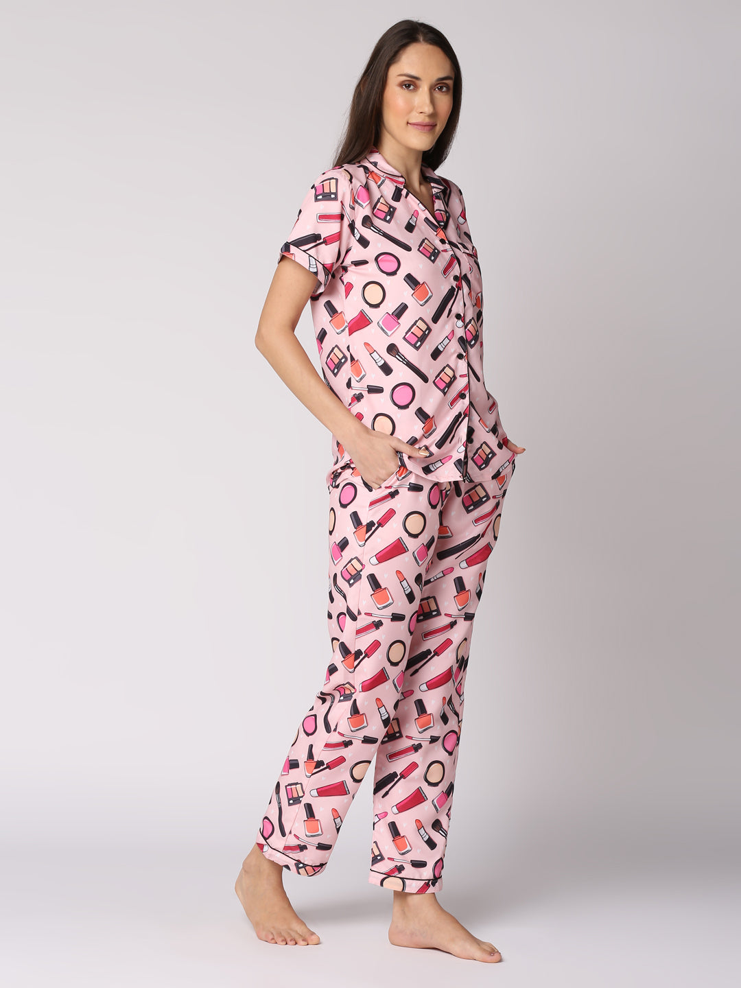 Makeup Forever Button Down Pj Set - Cotton Rayon Pj Set with Notched Collar