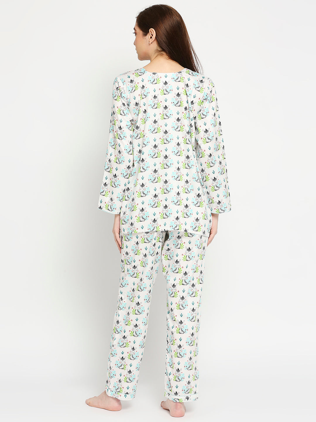 Baby Zee Maternity Pj Set - Pure Cotton Pj Set in Round Neck with 2 Invisible Zips for Feeding
