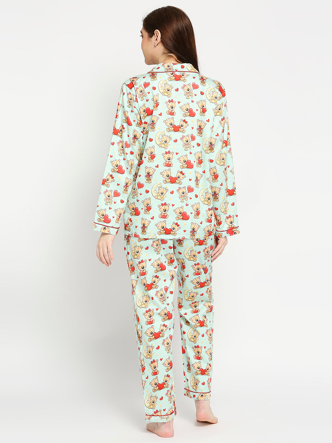 Loving Teddy Button Down Pj Set - Pure Cotton Pj Set with Notched Collar