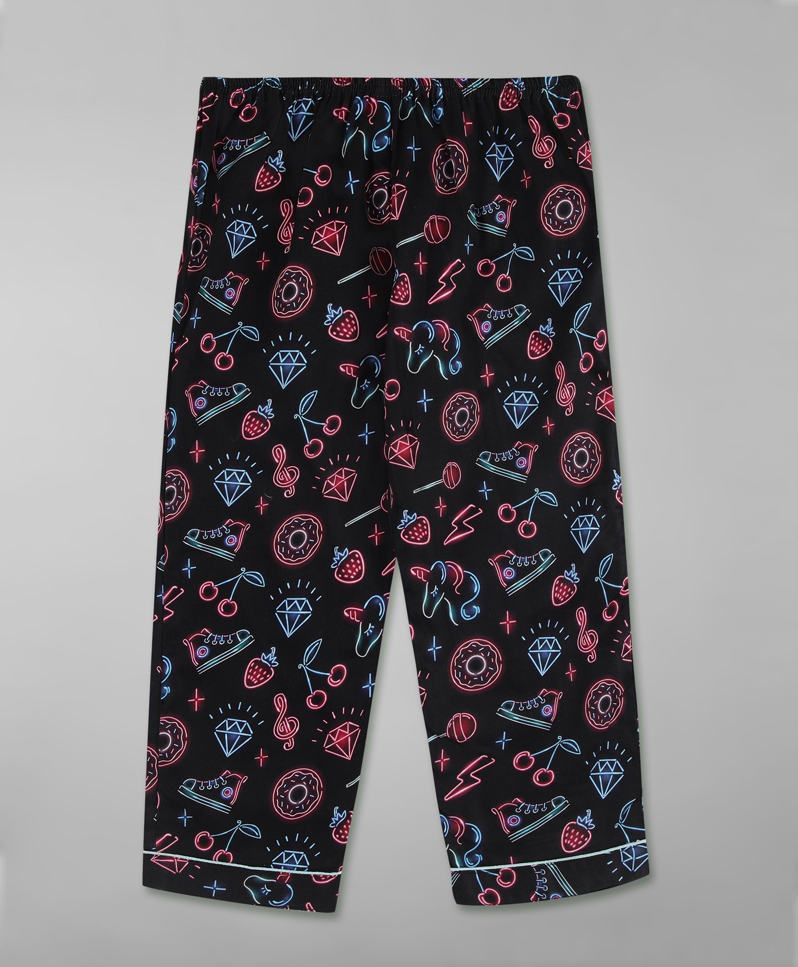 Neon Party Kids Button Down Pj Set - Pure Cotton Pj Set with Notched Collar