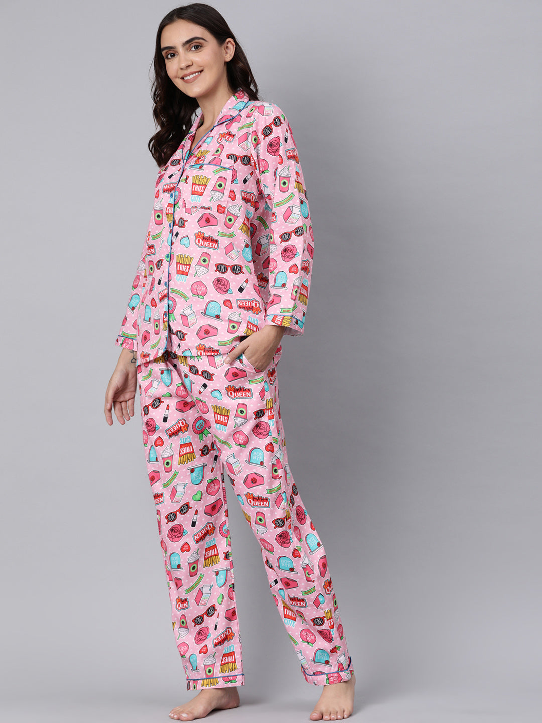 Feminist Button Down Pj Set - Pure Cotton Pj Set with Notched Collar