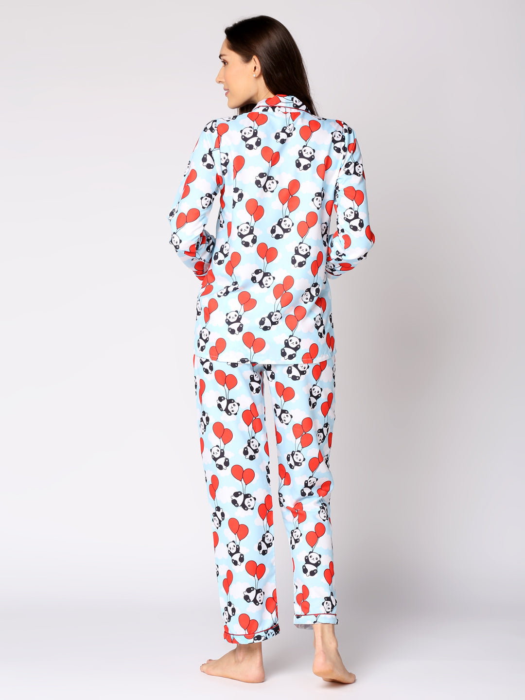 Happy Panda Button Down Pj Set - Cotton Rayon Pj Set with Notched Collar