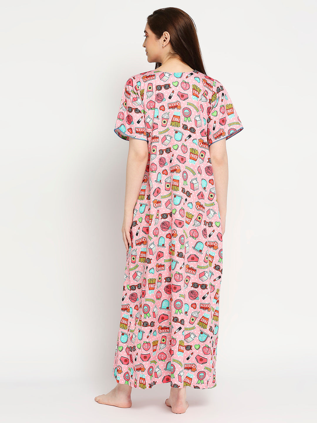 Feminist Maternity Gown - Pure Cotton Round Neck Gown with 2 Invisible Zips for Feeding