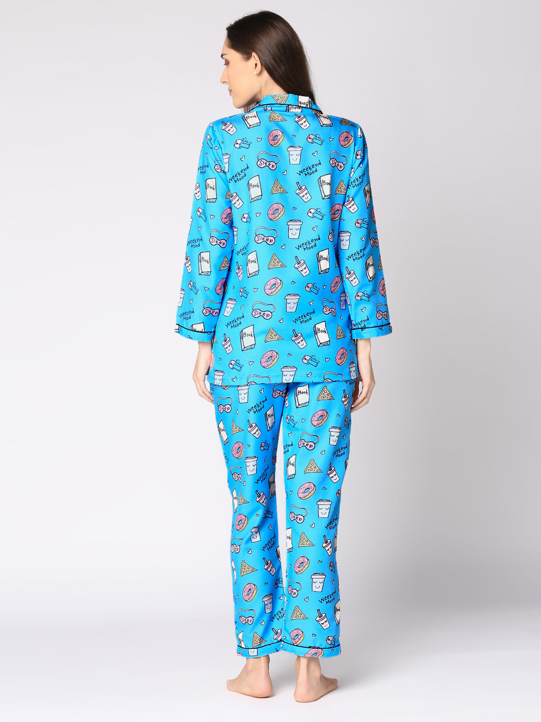 Weekend Mode Button Down Pj Set - Cotton Rayon Pj Set with Notched Collar