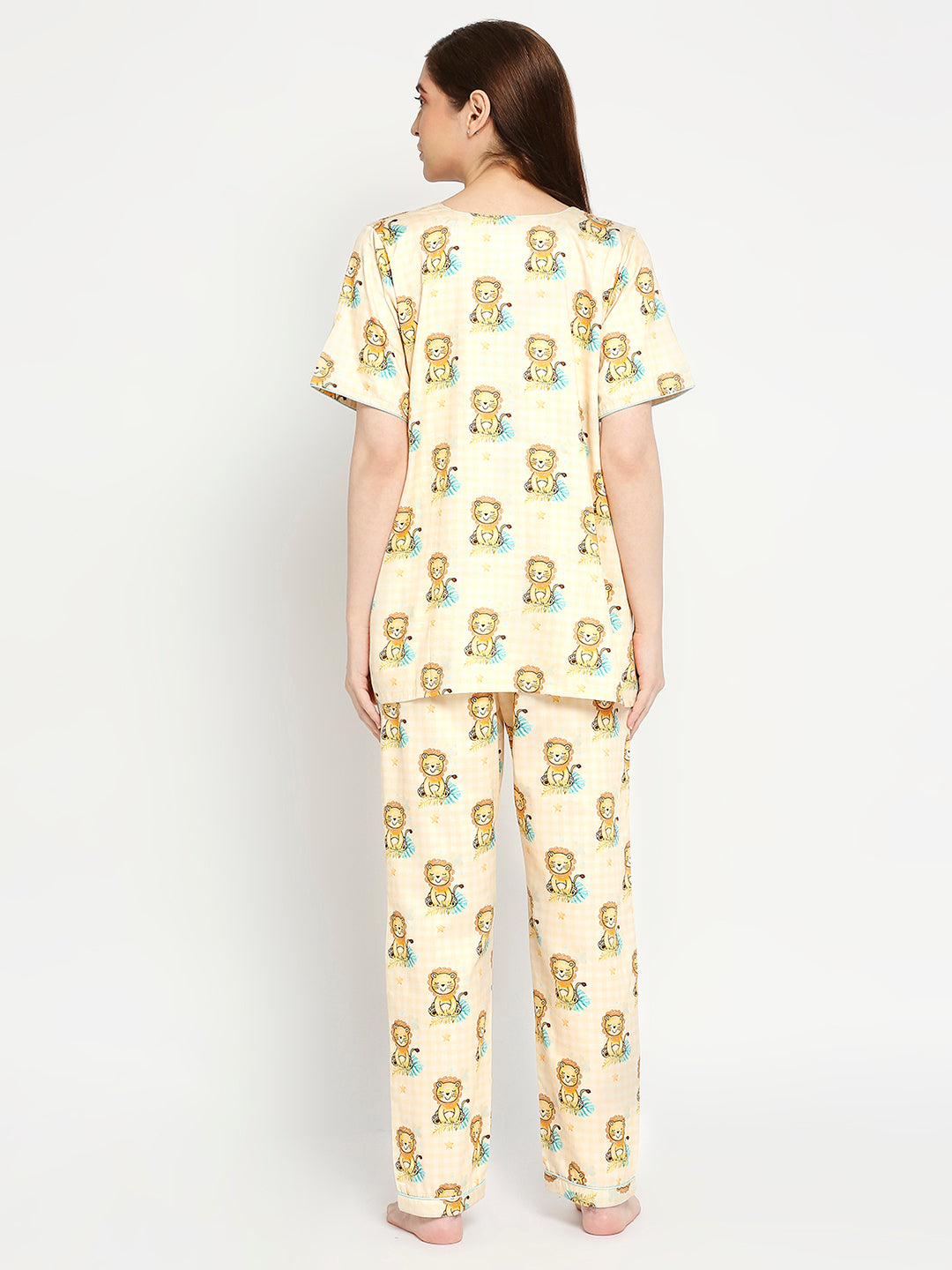 Little Lion Maternity Pj Set - Pure Cotton Pj Set in Round Neck with 2 Invisible Zips for Feeding