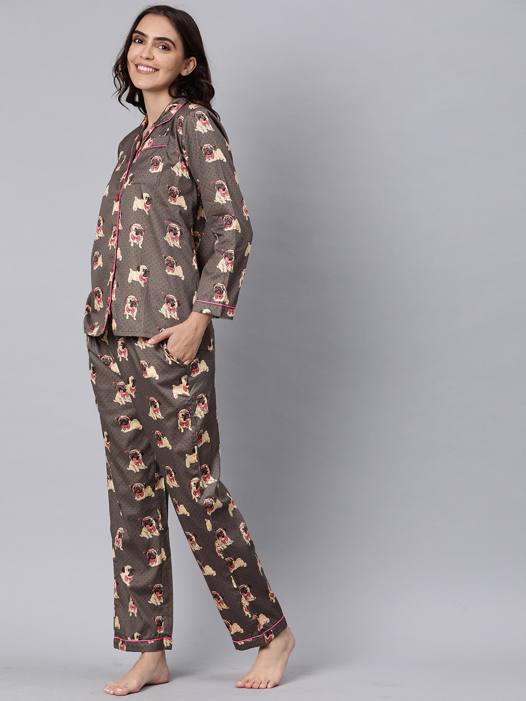 Pug Life Button Down Pj Set - Pure Cotton Pj Set with Notched Collar