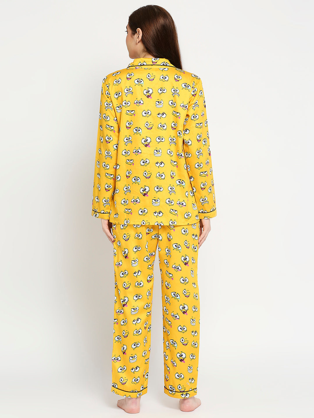 Smiley Button Down Pj Set - Pure Cotton Pj Set with Notched Collar