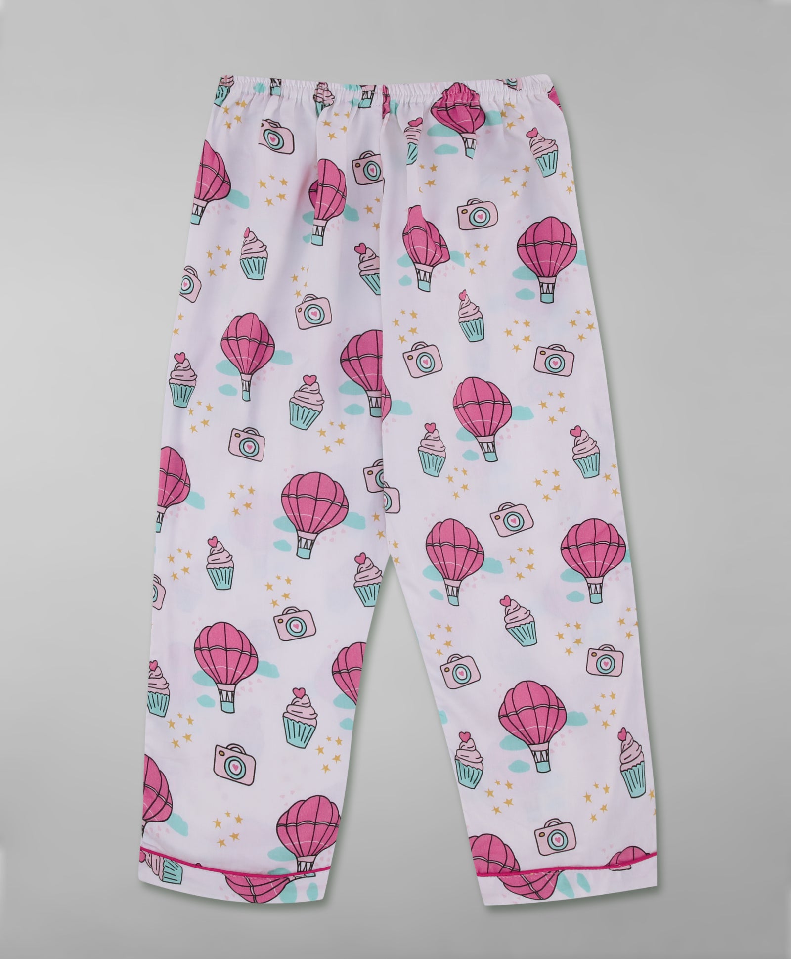 Parachutes & Camera Kids Button Down Pj Set - Pure Cotton Pj Set with Notched Collar