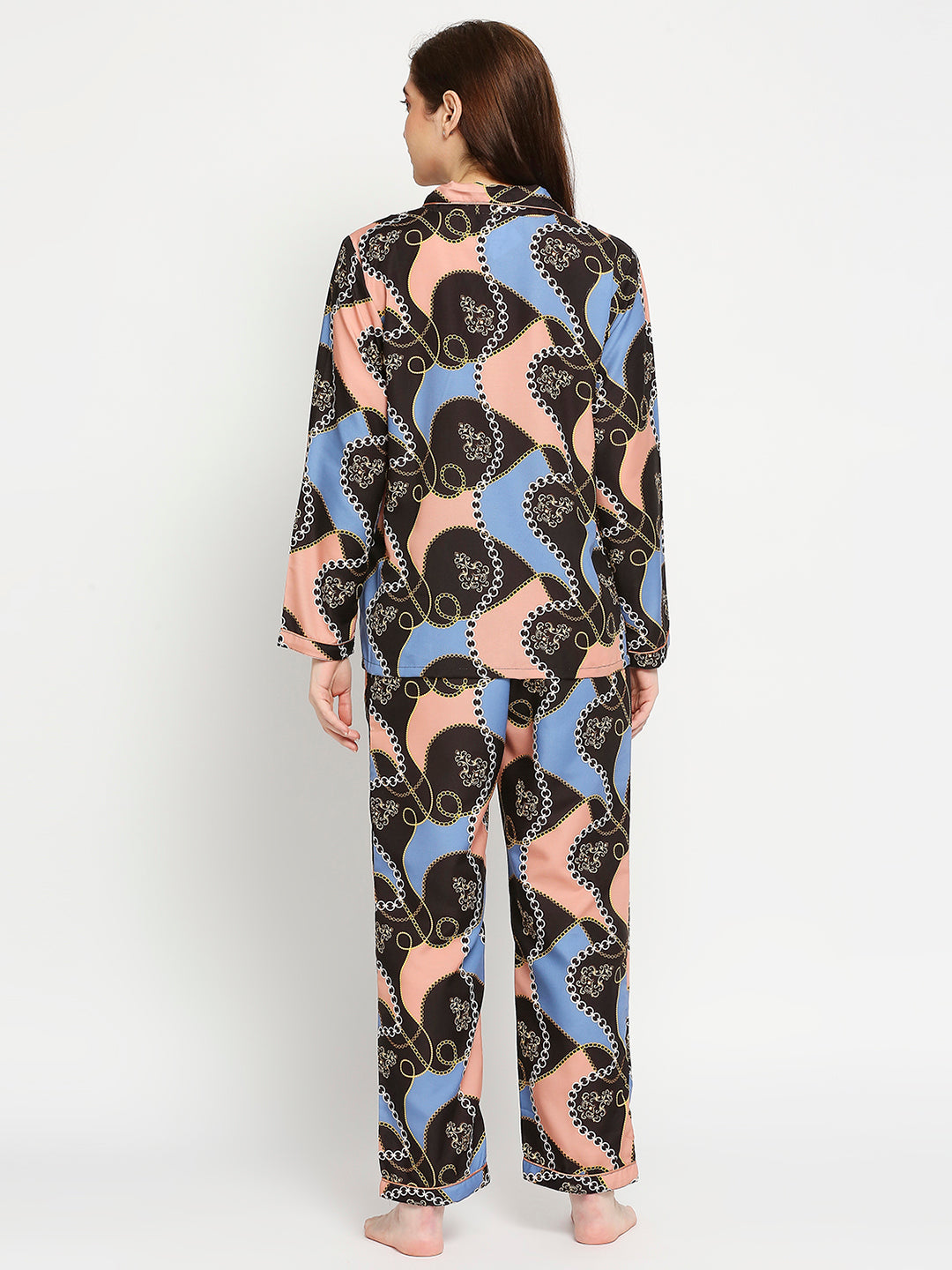 Gold Baroque Button Down Pj Set - Cotton Rayon Pj Set with Notched Collar