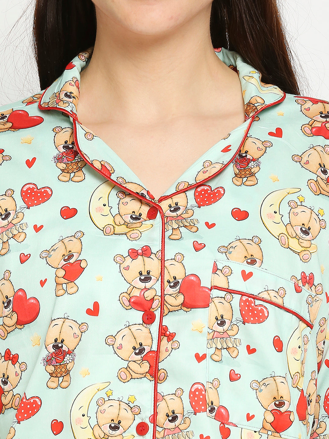 Loving Teddy Button Down Pj Set - Pure Cotton Pj Set with Notched Collar