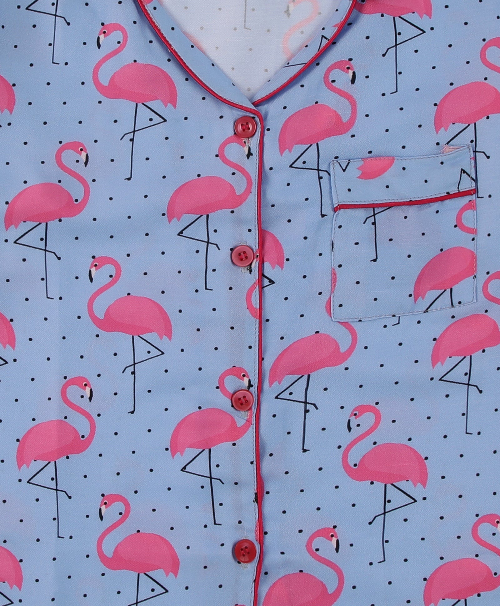 Flamingo and Dots Kids Pj Set - Cotton Rayon Pj Set with Notched Collar