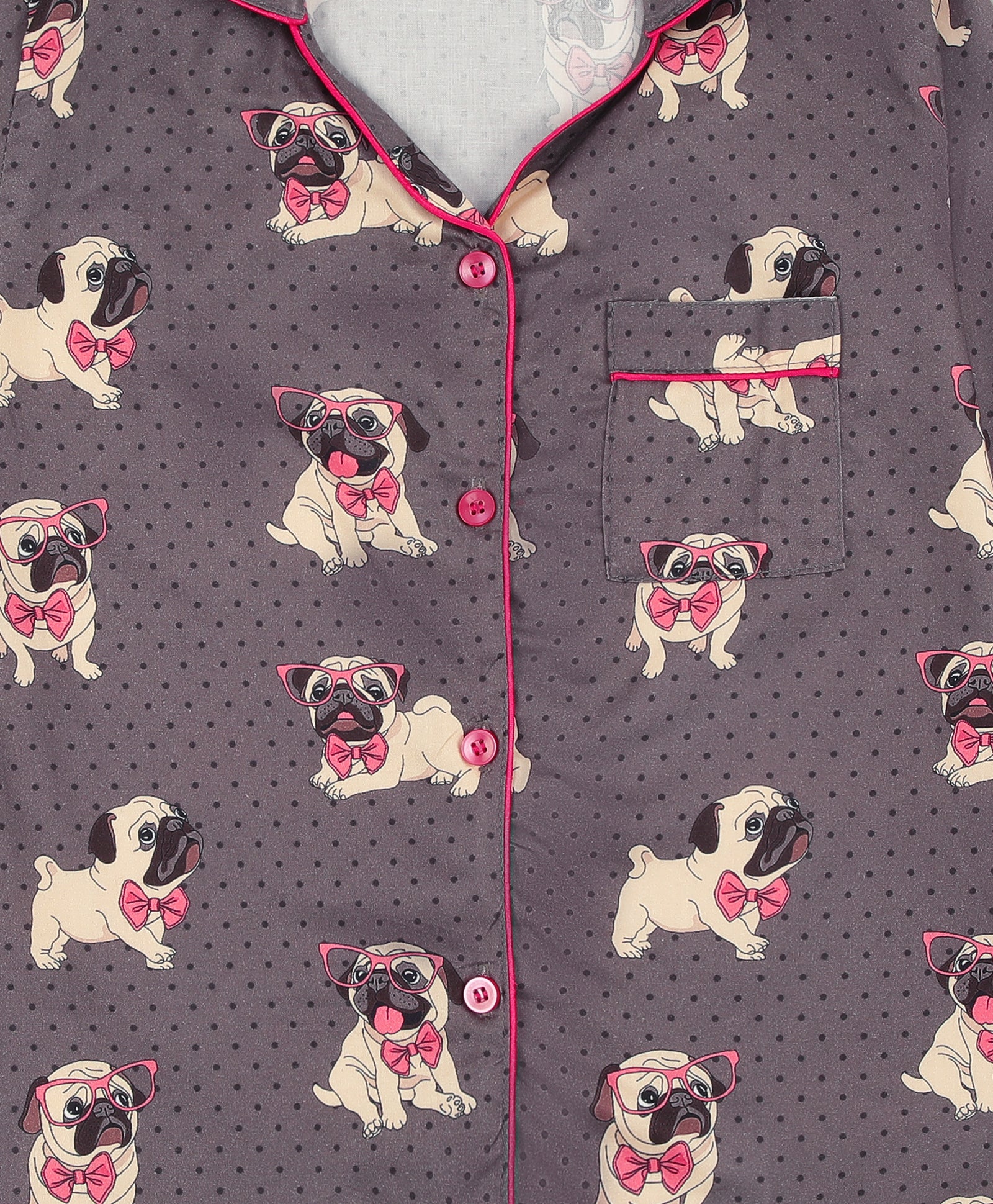 Pug Iife Kids Button Down Pj Set - Pure Cotton Pj Set with Notched Collar