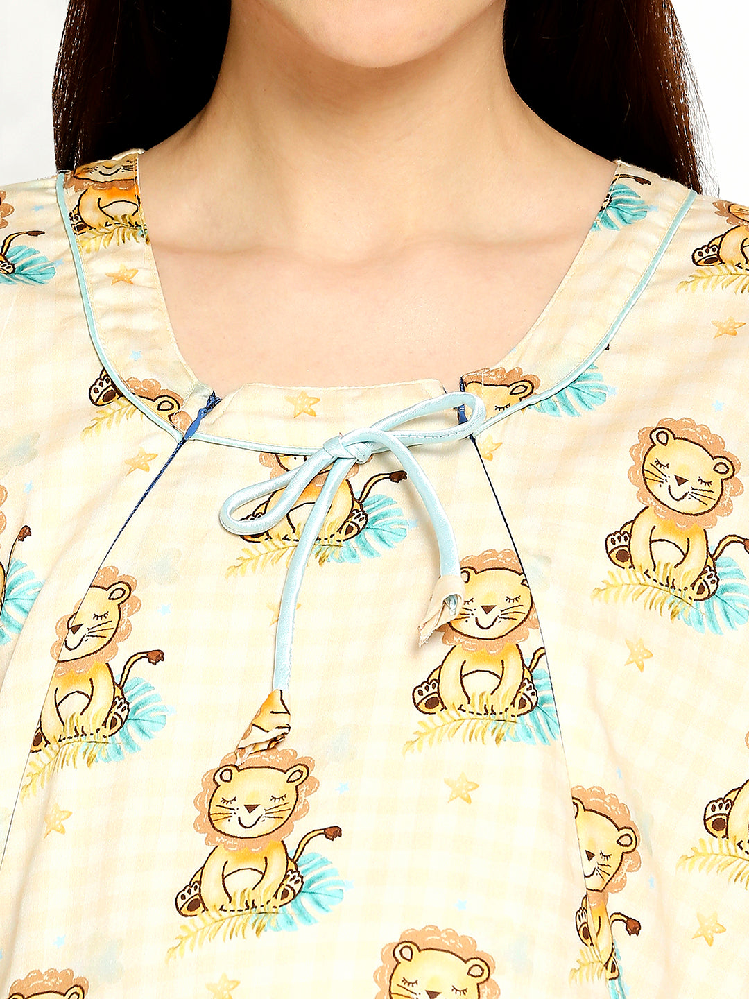 Little Lion Maternity Pj Set - Pure Cotton Pj Set in Round Neck with 2 Invisible Zips for Feeding