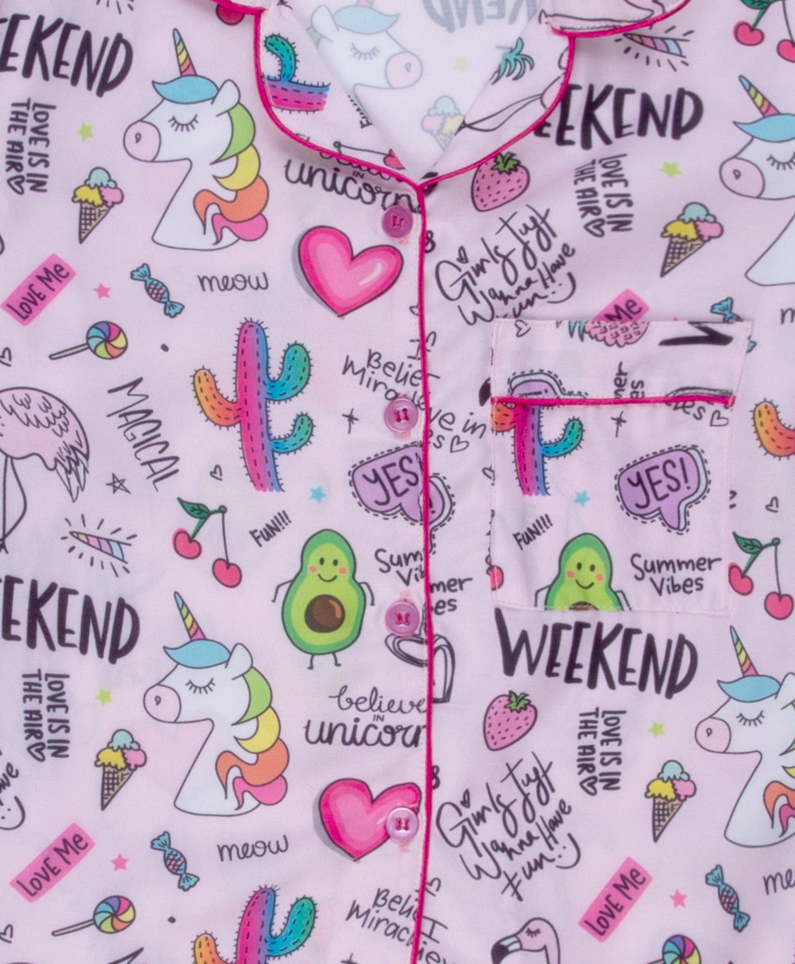 Pink Party Kids Pj Set - Cotton Rayon Pj Set with Notched Collar