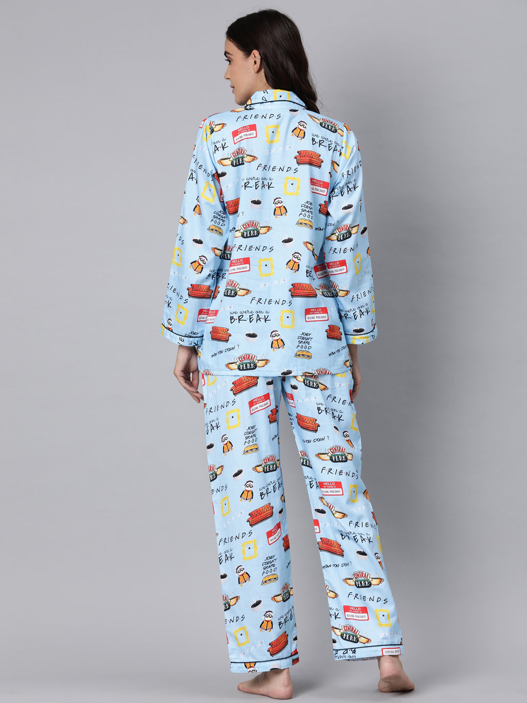 Friends Button Down Pj Set - Pure Cotton Pj Set with Notched Collar