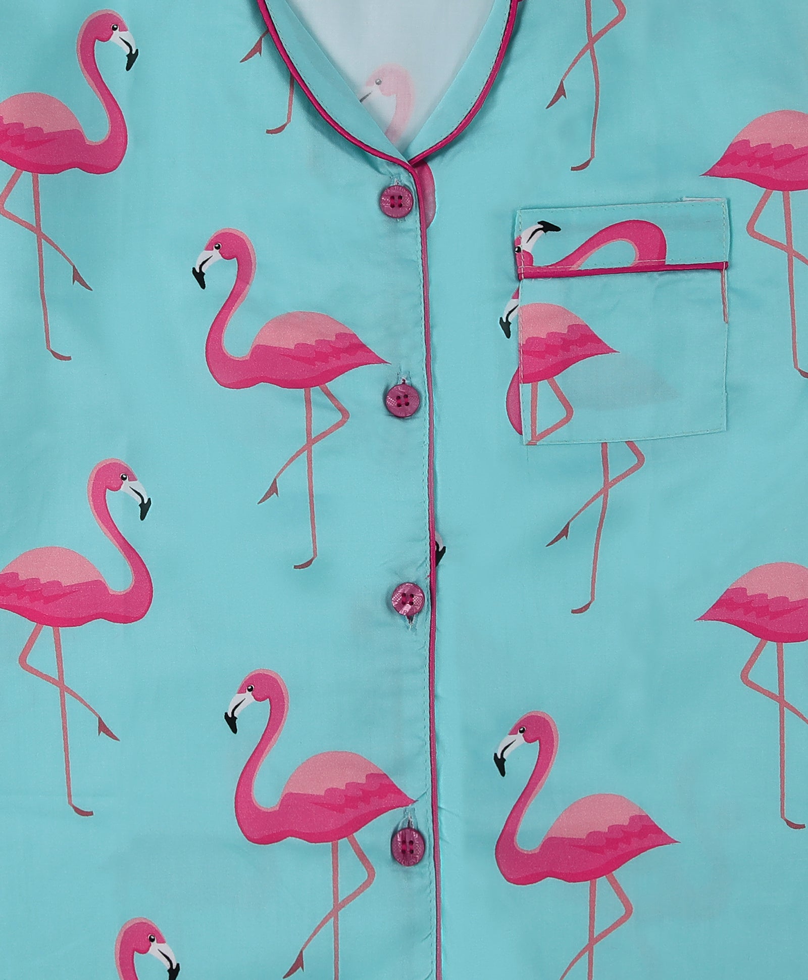 Pink Flamingo Kids Button Down Pj Set - Pure Cotton Pj Set with Notched Collar