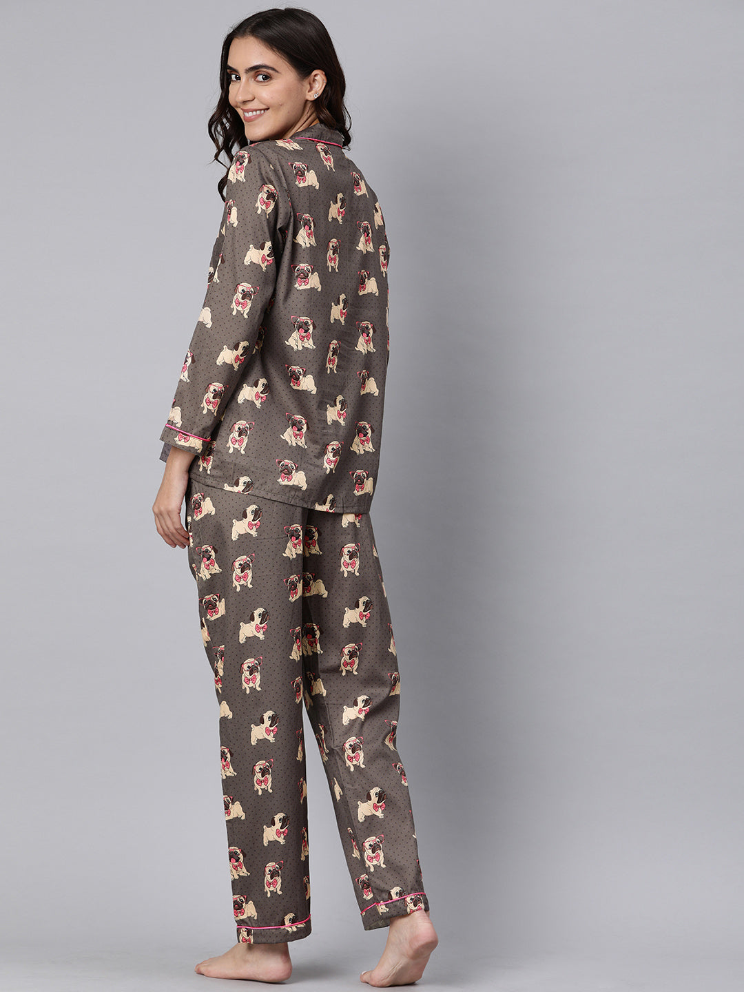 Pug Life Button Down Pj Set - Pure Cotton Pj Set with Notched Collar