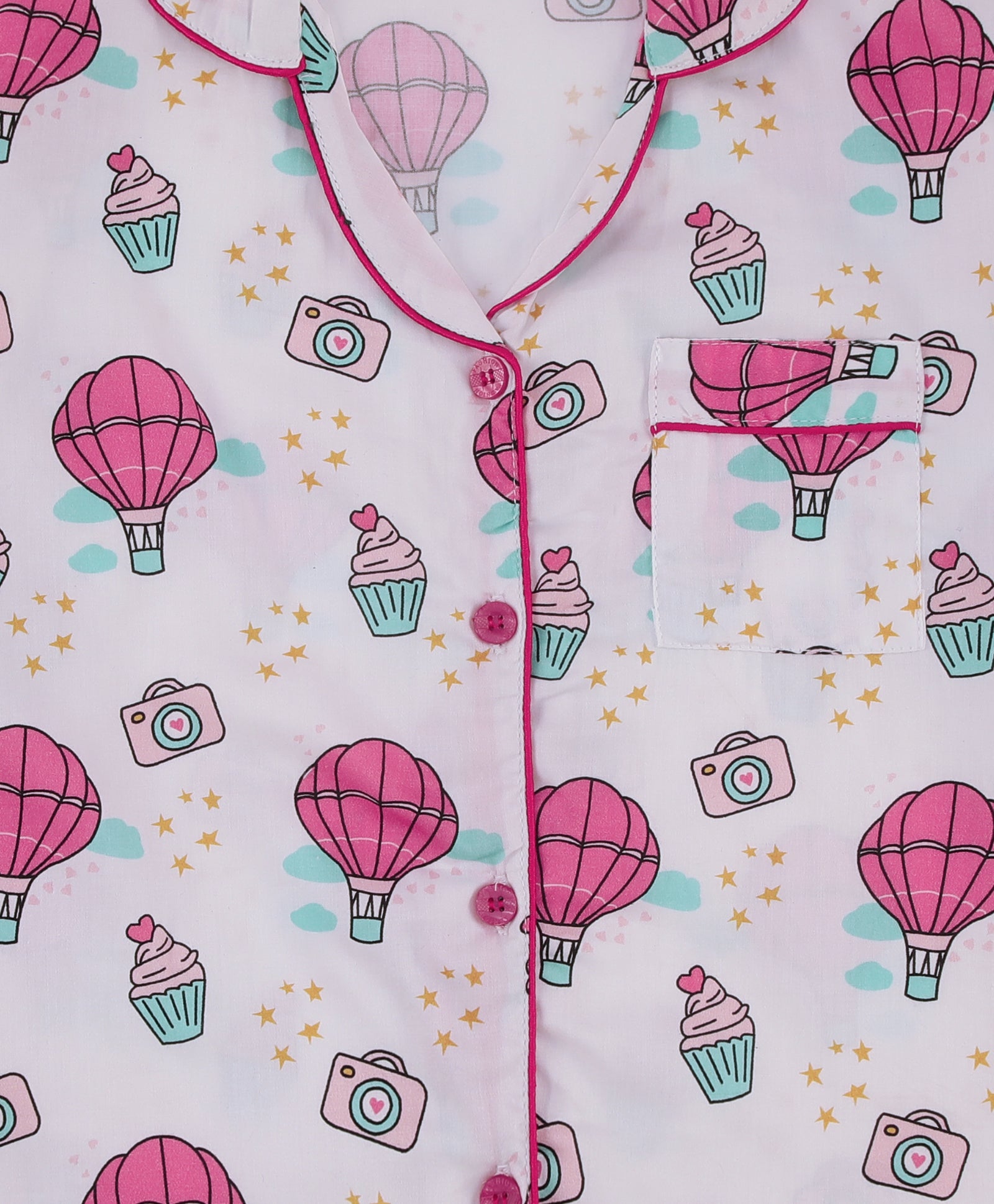 Parachutes & Camera Kids Button Down Pj Set - Pure Cotton Pj Set with Notched Collar