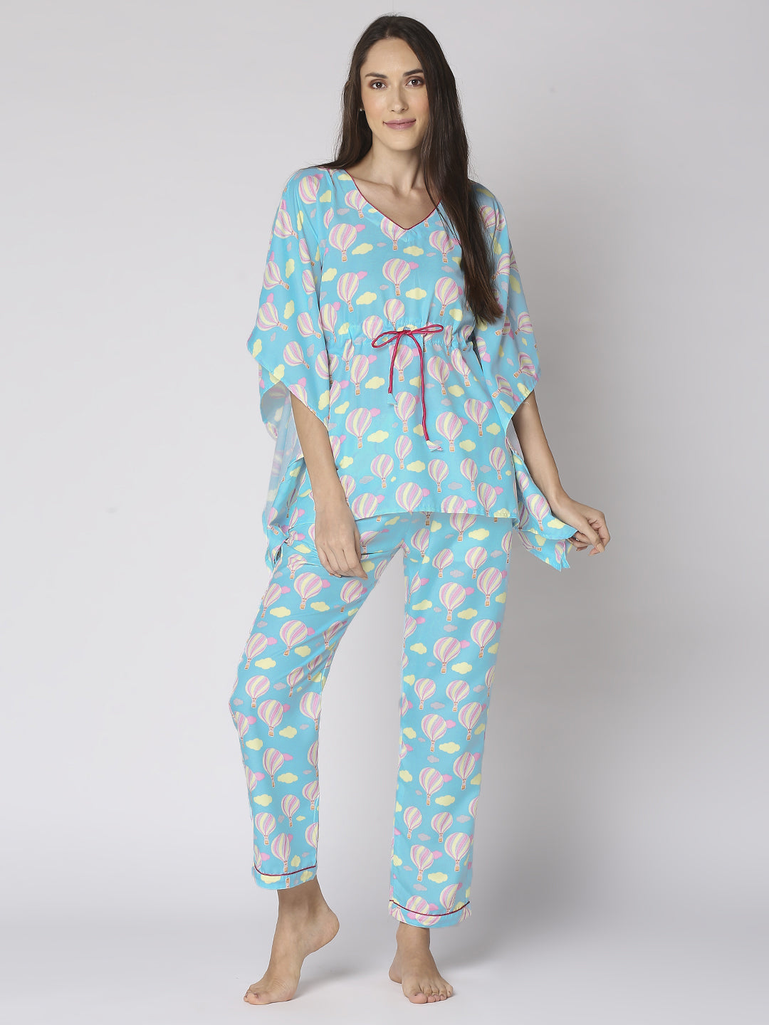 Hot Air Balloon Kaftan Pj Set - Cotton Rayon Pj Set in Kaftan Style