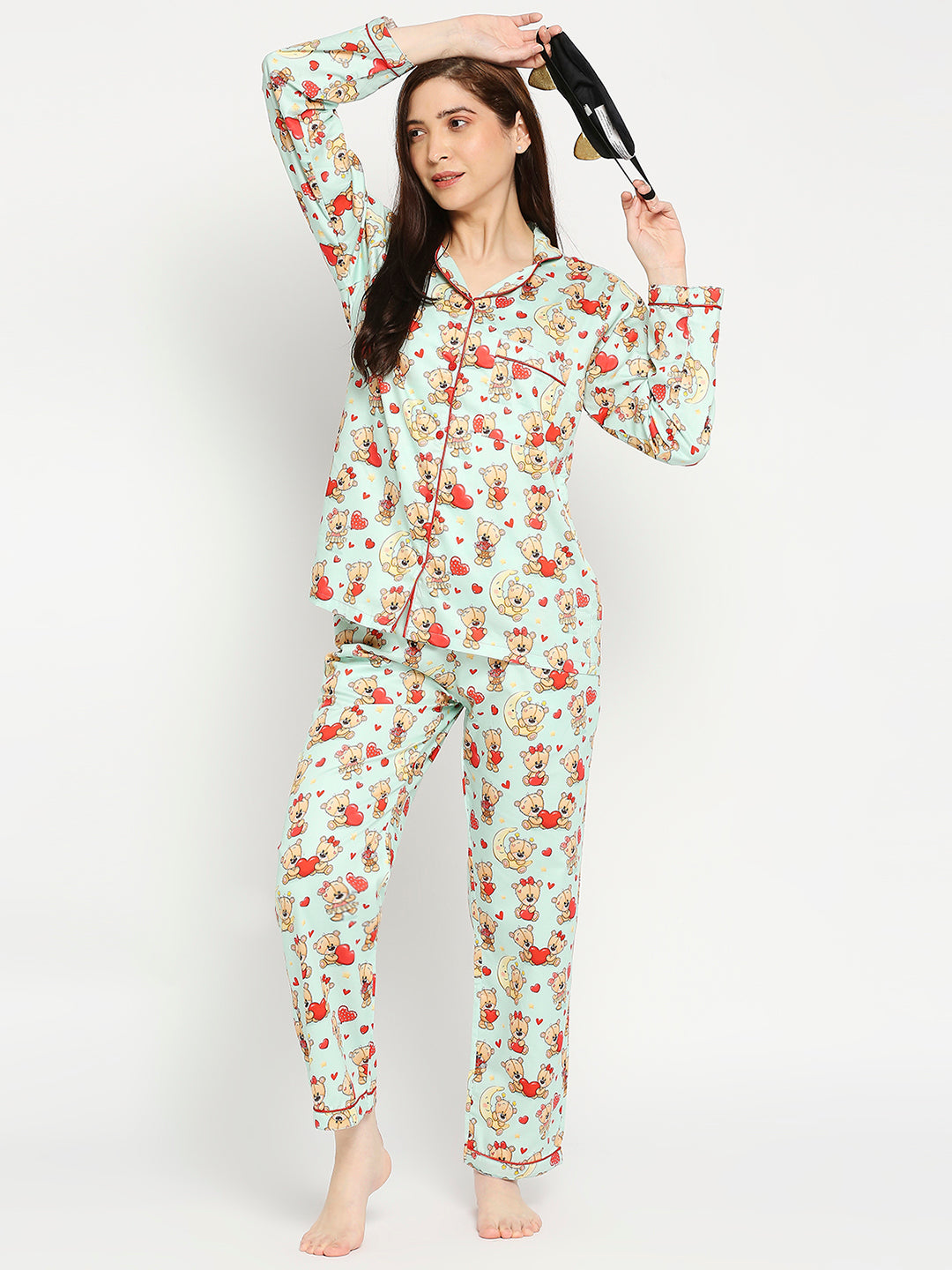 Loving Teddy Button Down Pj Set - Pure Cotton Pj Set with Notched Collar