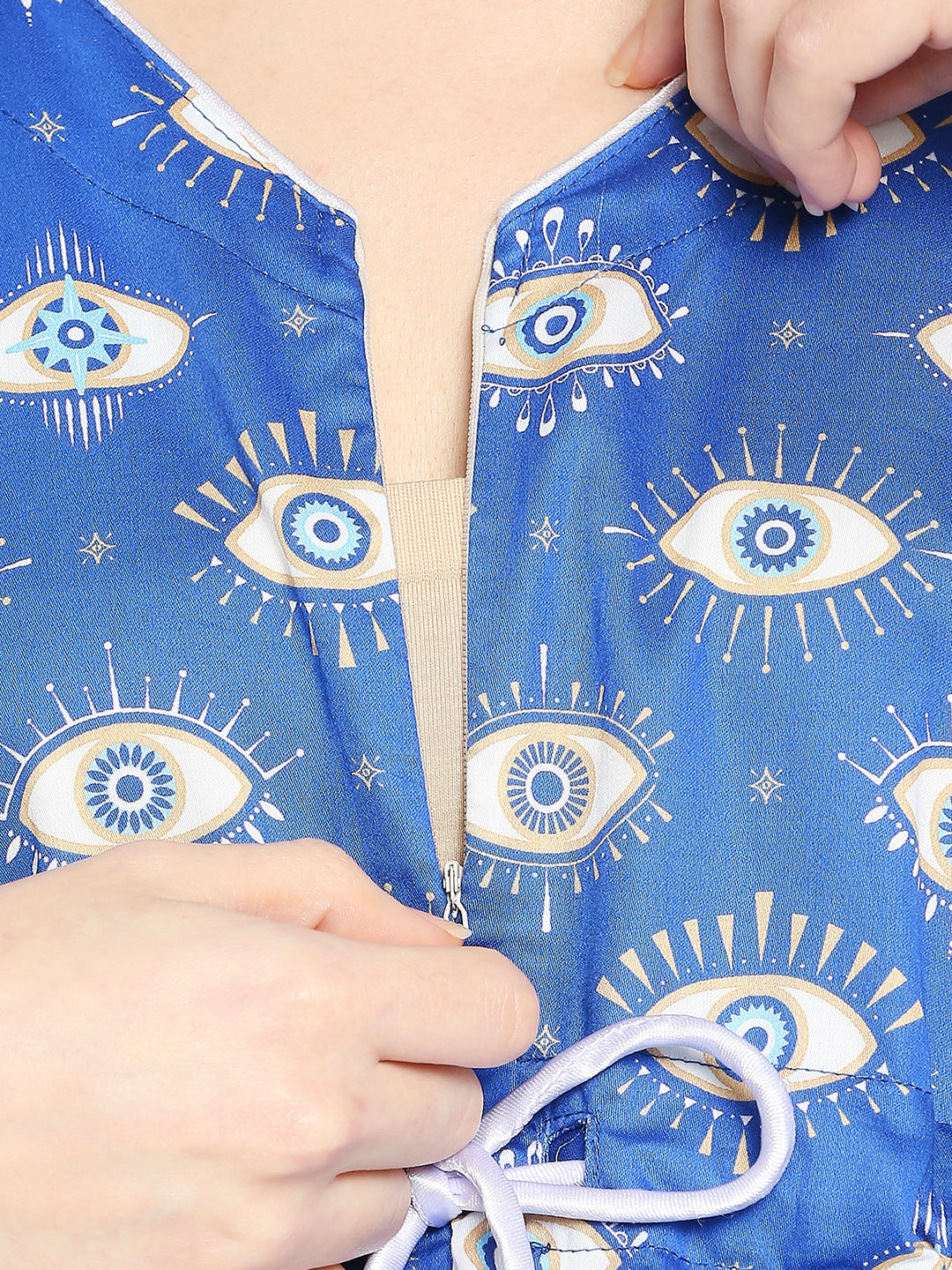 Nazar Maternity Kaftan Pj Set - Pure Cotton Pj Set in Kaftan Style with Single Invisible Zip for Feeding