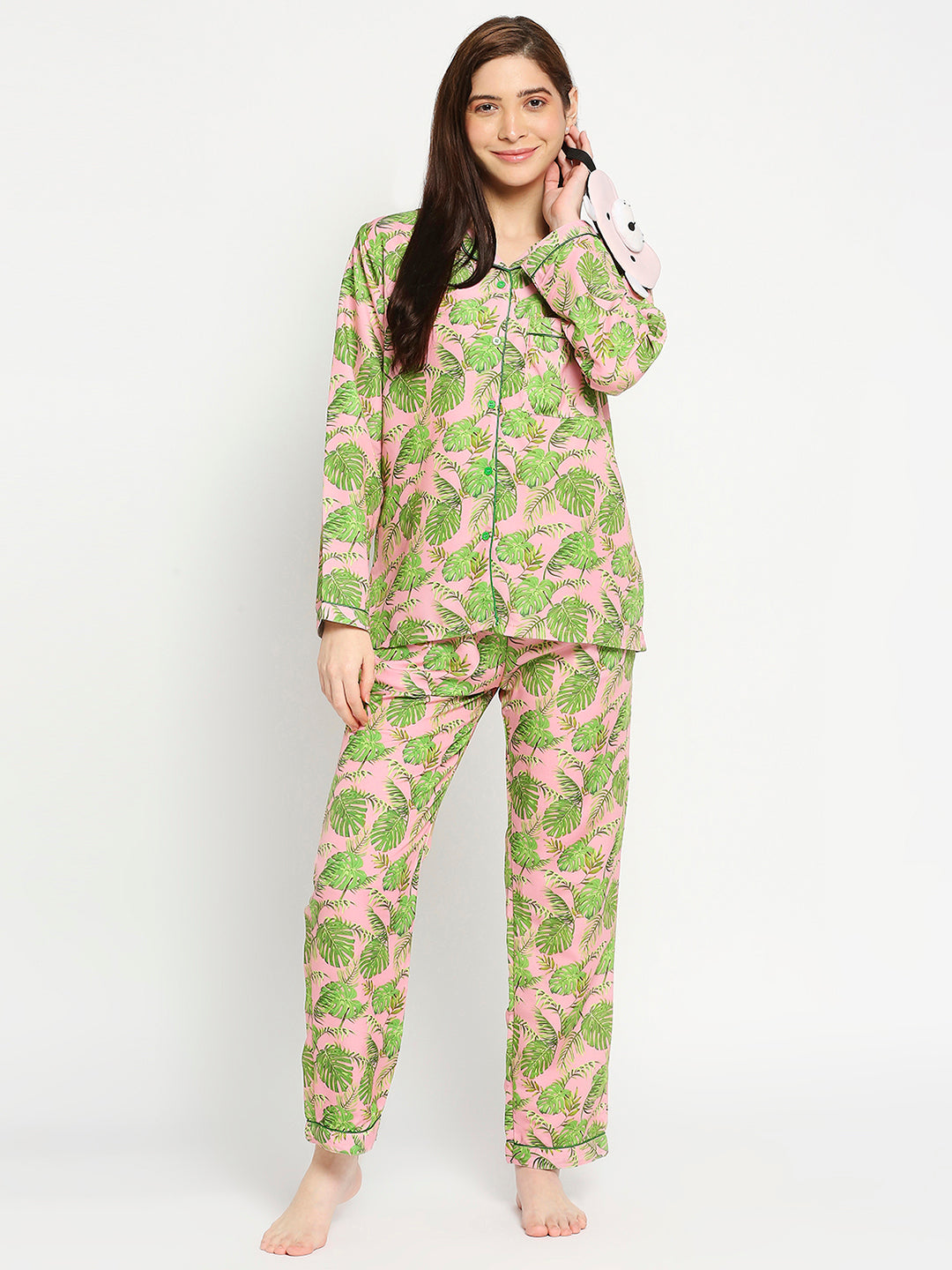 Exotica Button Down Pj Set - Cotton Rayon Pj Set with Notched Collar