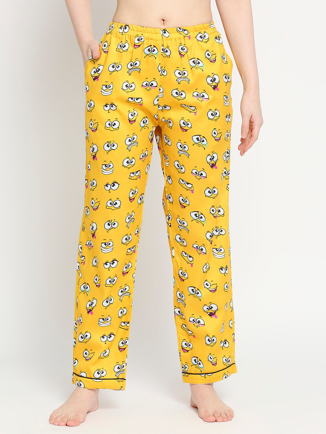 Smiley Button Down Pj Set - Pure Cotton Pj Set with Notched Collar