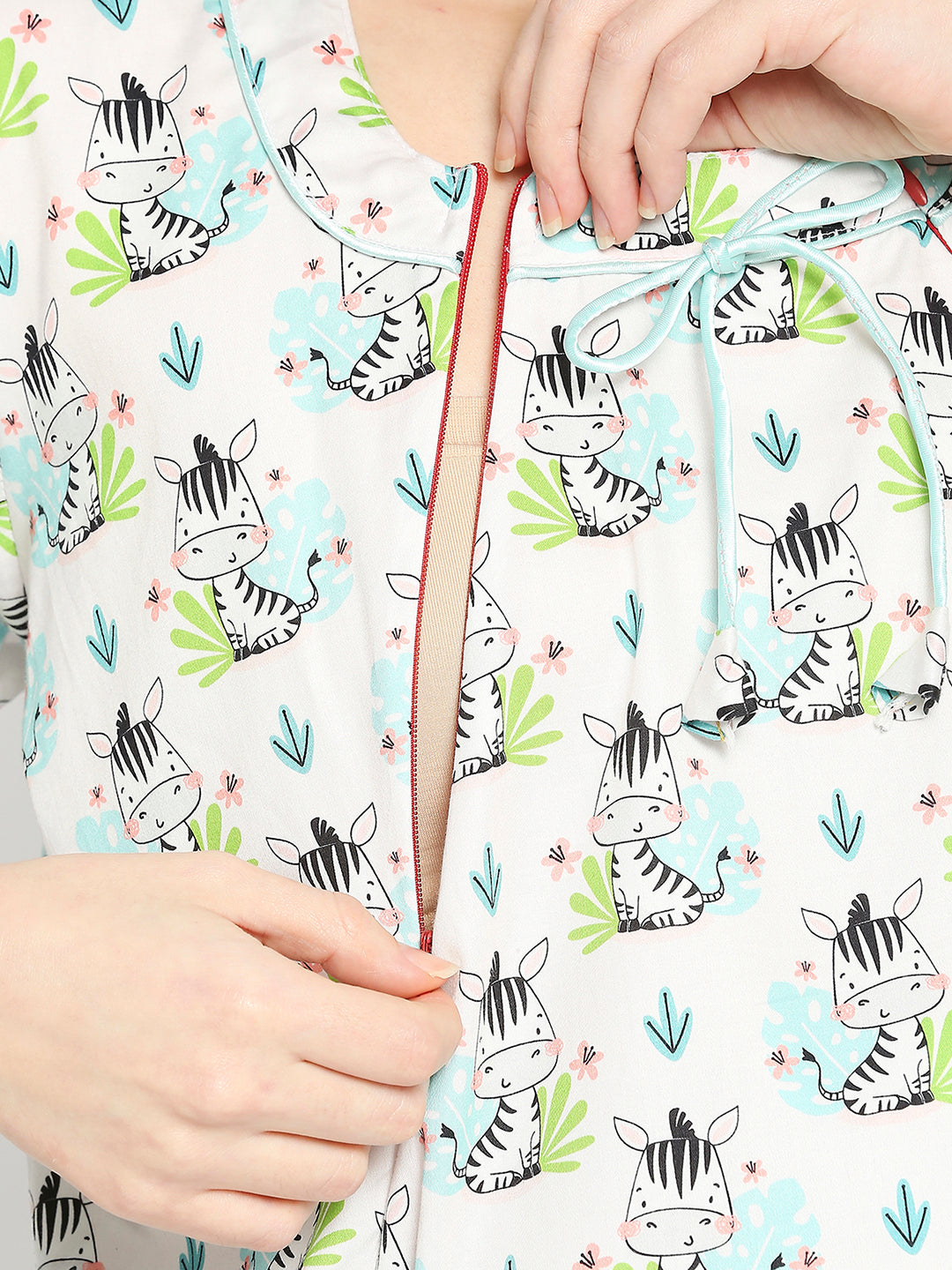 Baby Zee Maternity Pj Set - Pure Cotton Pj Set in Round Neck with 2 Invisible Zips for Feeding
