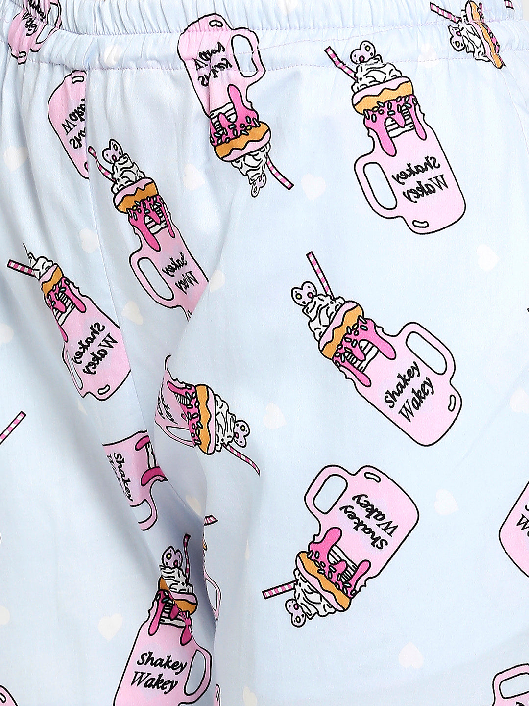 Shakey Wakey Button Down Pj Set - Pure Cotton Pj Set with Notched Collar