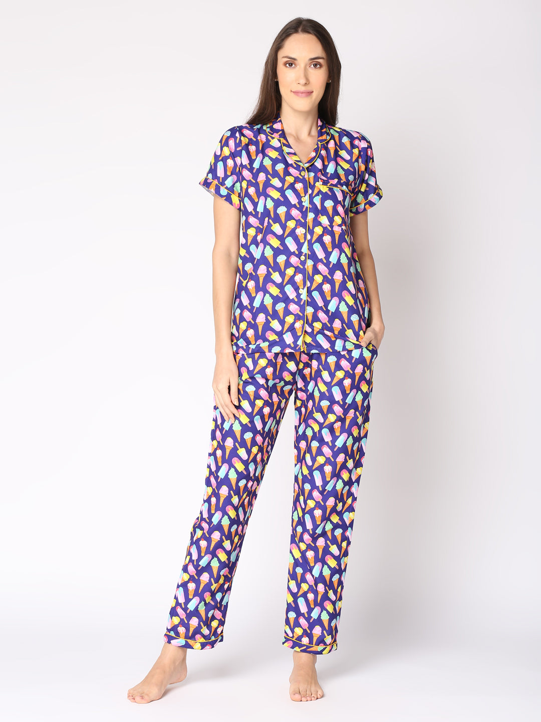 Popsicles Button Down Pj Set - Cotton Rayon Pj Set with Notched Collar
