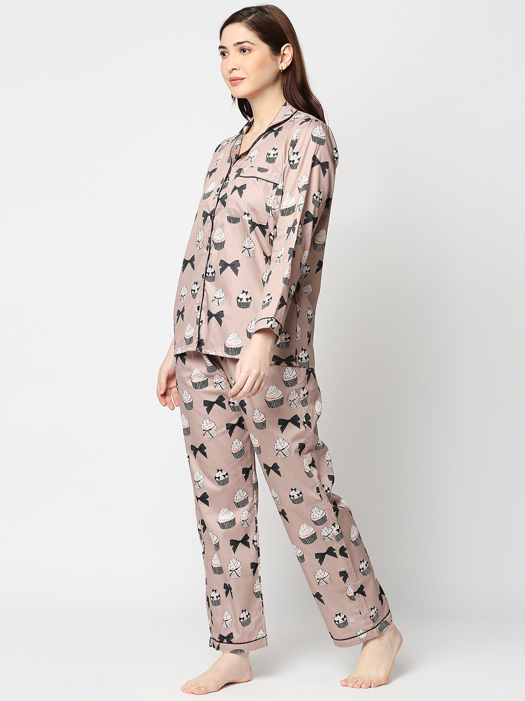 Cup Cake Button Down Pj Set - Pure Cotton Pj Set with Notched Collar