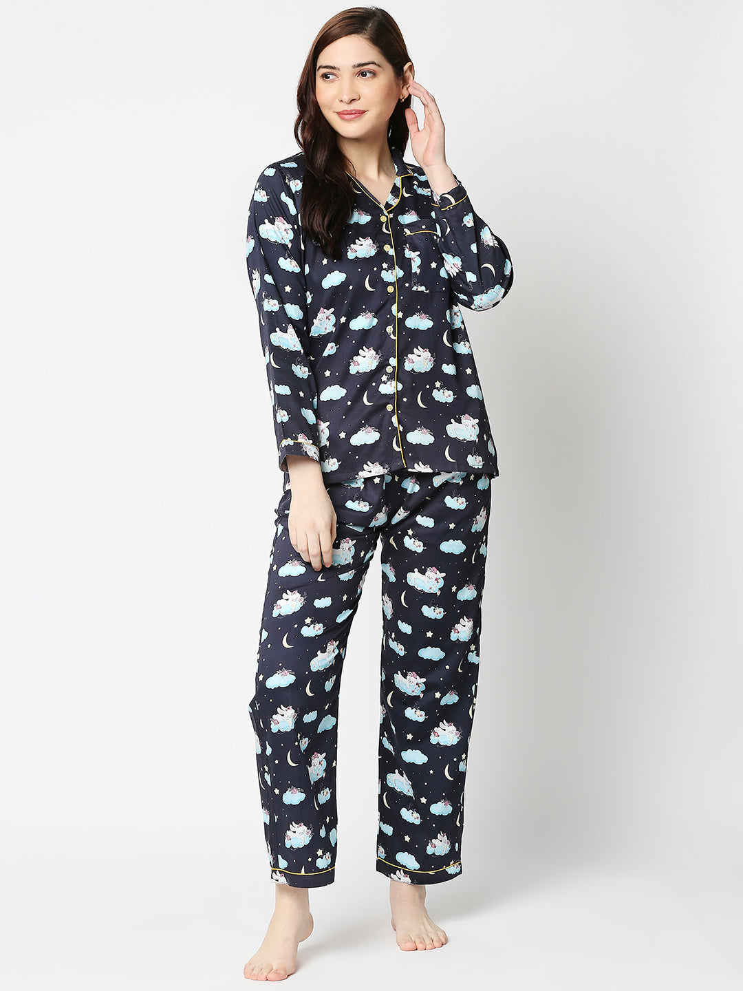 Bunny In The Cloud Button Down Pj Set - Pure Cotton Pj Set with Notched Collar