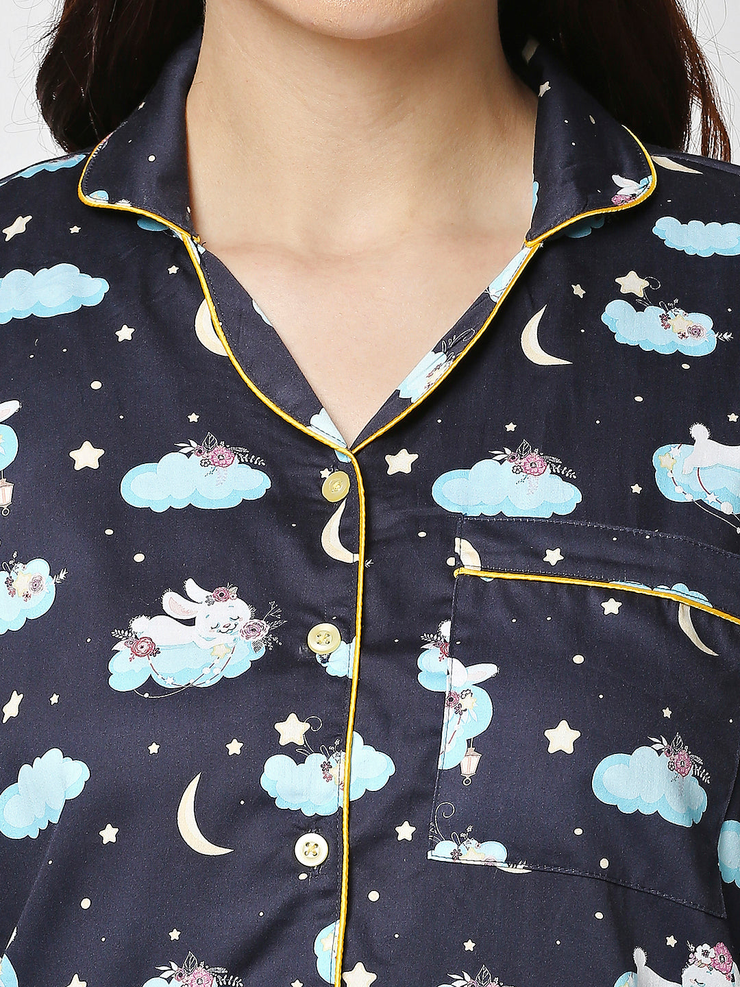 Bunny In The Cloud Button Down Pj Set - Pure Cotton Pj Set with Notched Collar