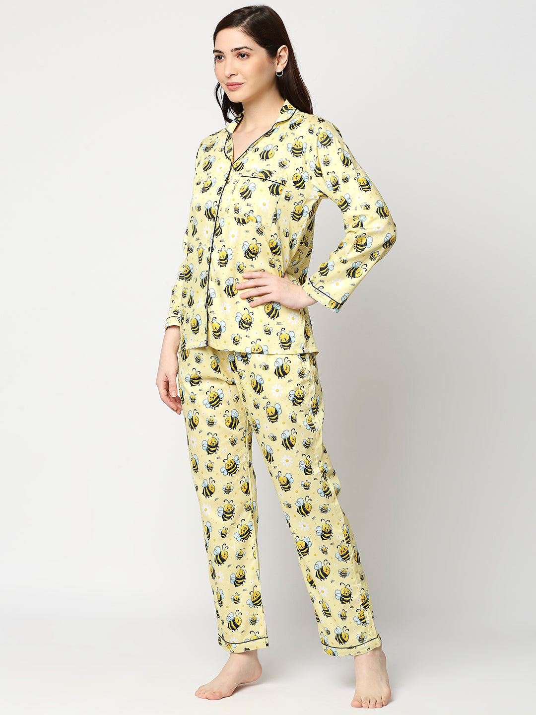 Bumblebee Button Down Pj Set - Pure Cotton Pj Set with Notched Collar