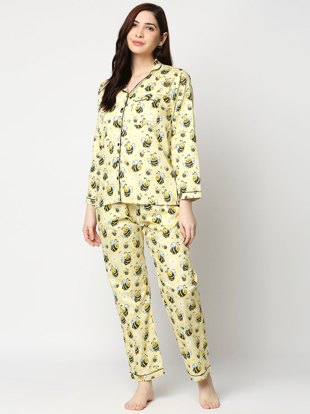 Bumblebee Button Down Pj Set - Pure Cotton Pj Set with Notched Collar