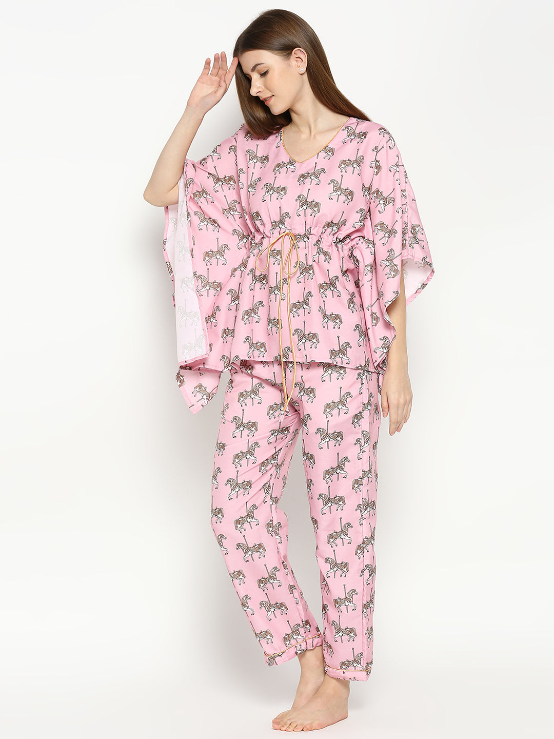 Royal Horse Kaftan Pj Set - Cotton Rayon Pj Set in Kaftan Style