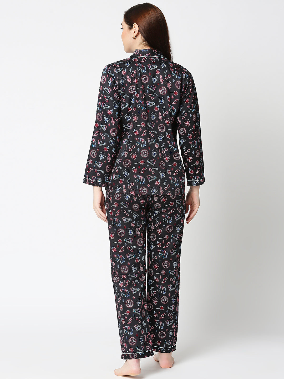 Neon Party Button Down Pj Set - Pure Cotton Pj Set with Notched Collar