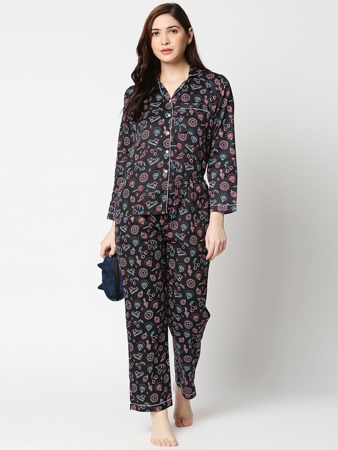 Neon Party Button Down Pj Set - Pure Cotton Pj Set with Notched Collar