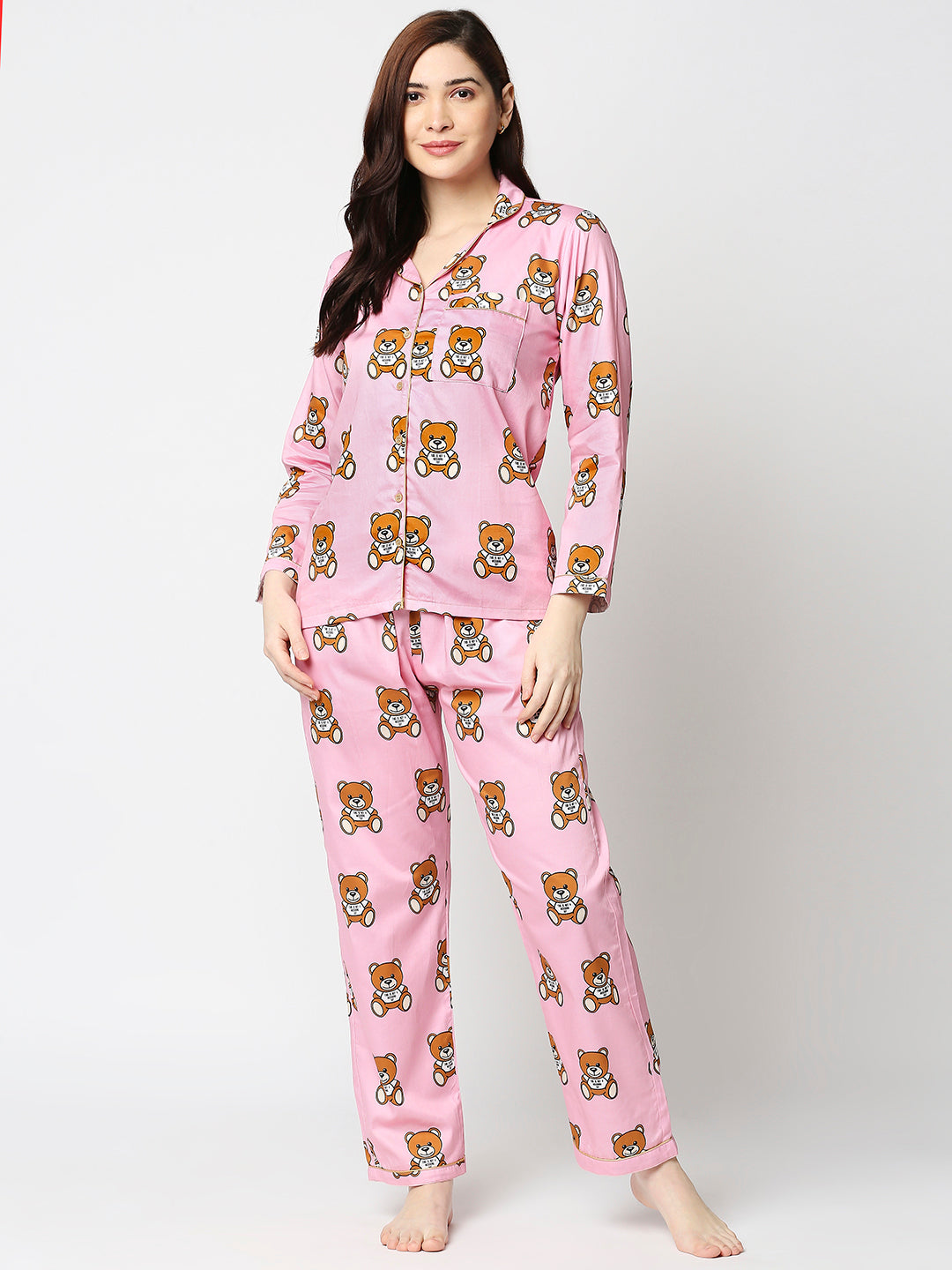 Moschino Button Down Pj Set - Pure Cotton Pj Set with Notched Collar