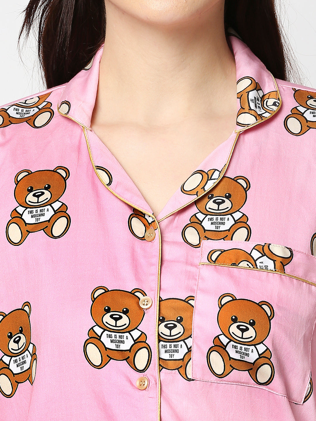 Moschino Button Down Pj Set - Pure Cotton Pj Set with Notched Collar