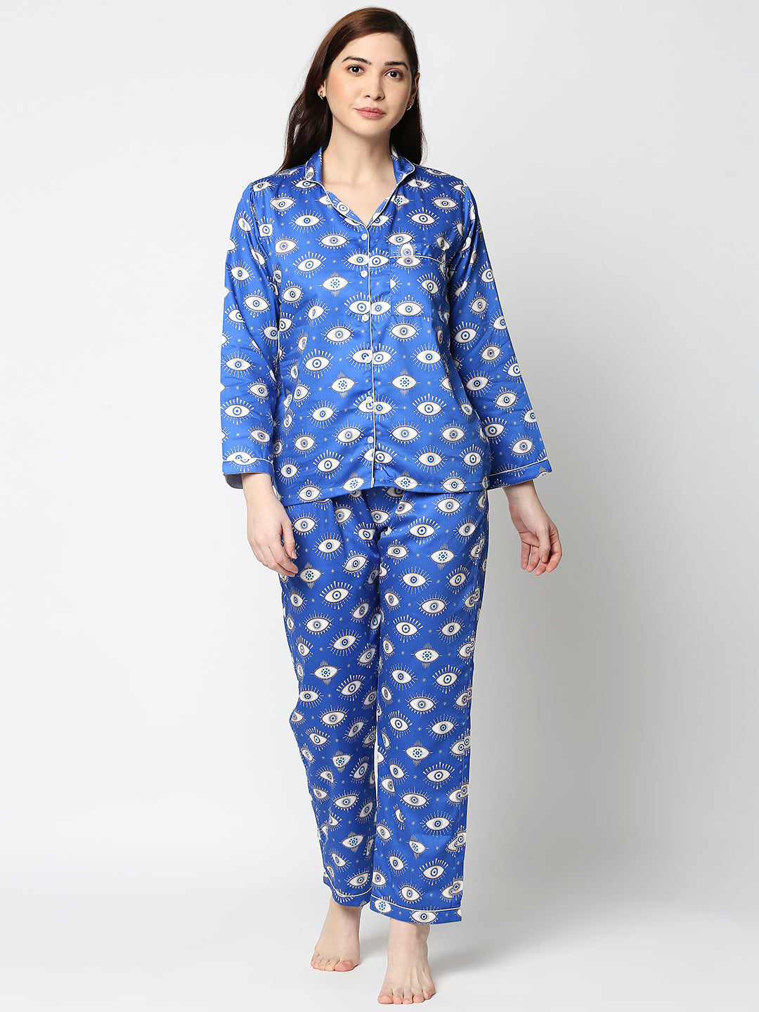 Nazar Button Down Pj Set Pure Cotton Pj Set with Notched Collar