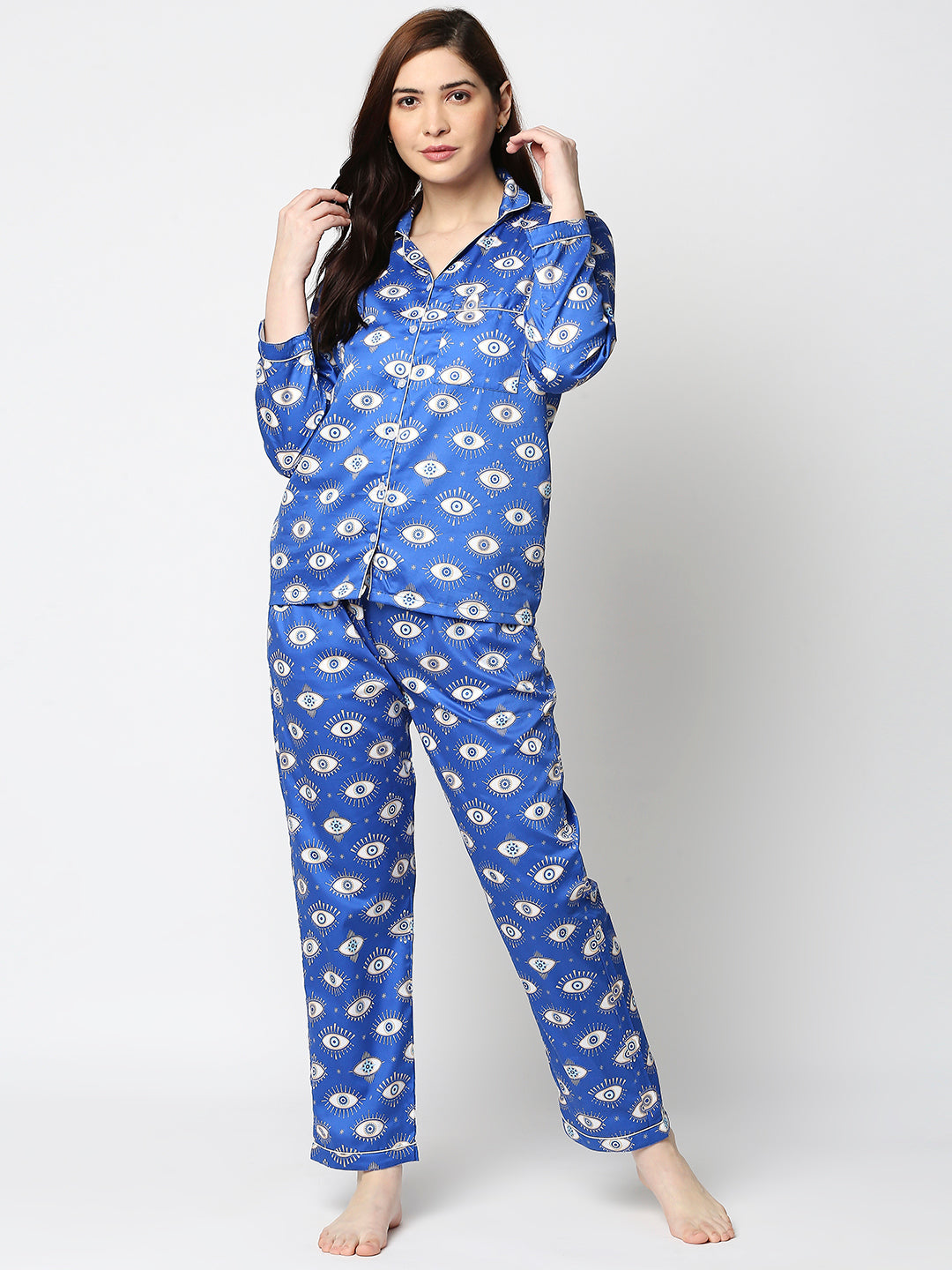 Nazar Button Down Pj Set - Pure Cotton Pj Set with Notched Collar